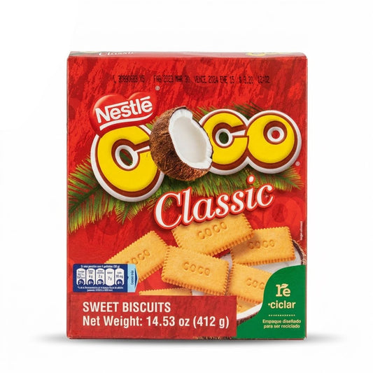 Paquete de galletas de coco Nestlé de origen ecuatoriano
